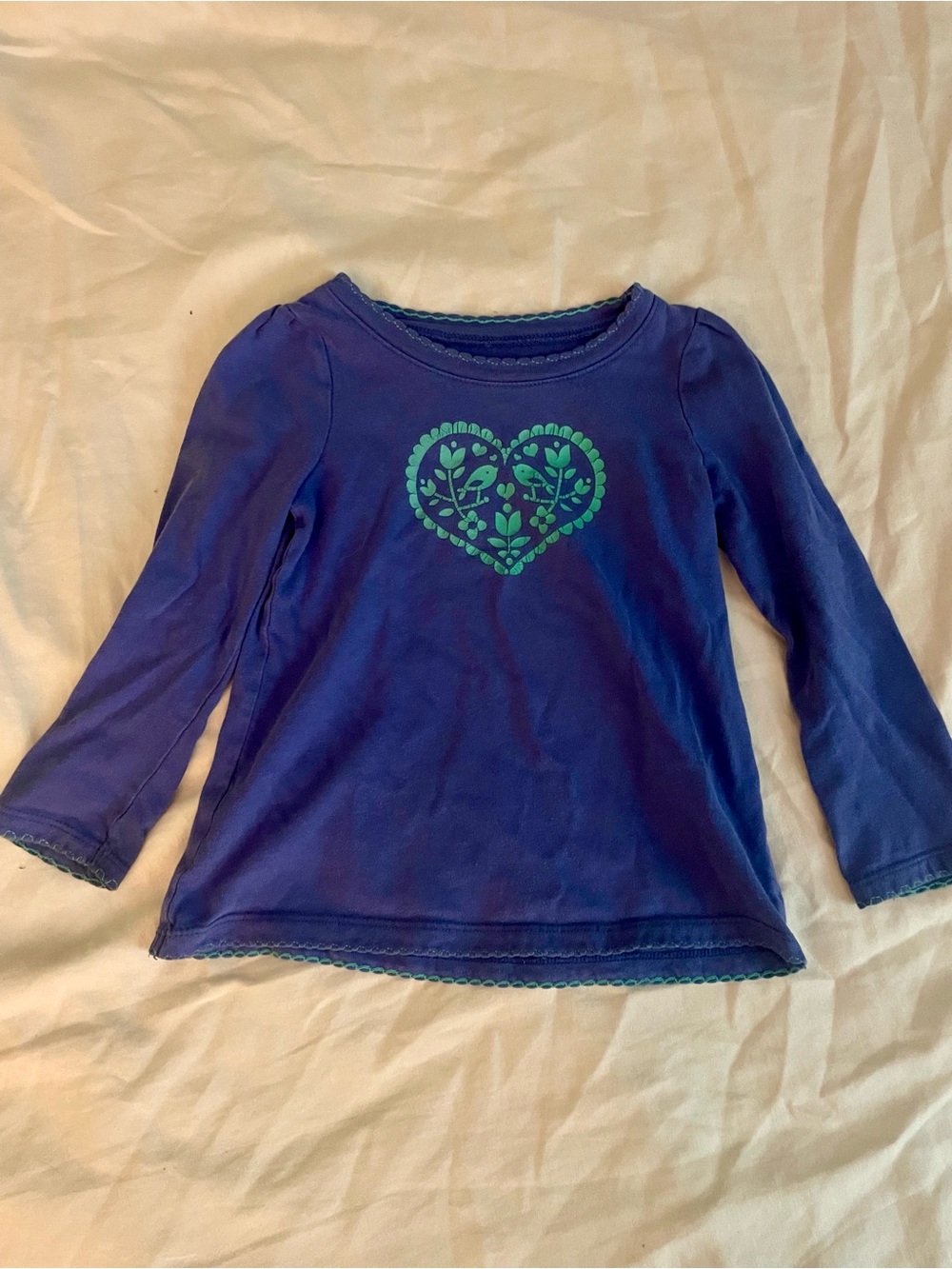 Girls' Long-Sleeve Top with Green Heart Motif